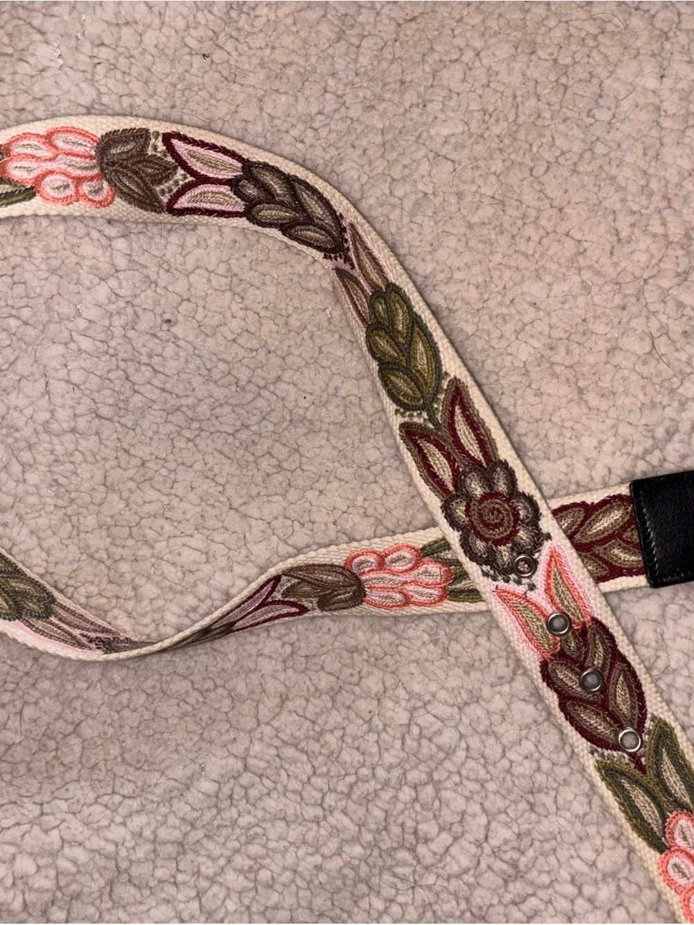 Embroidered Floral Canvas Belt Cream Boho Cottagecore Adjustable